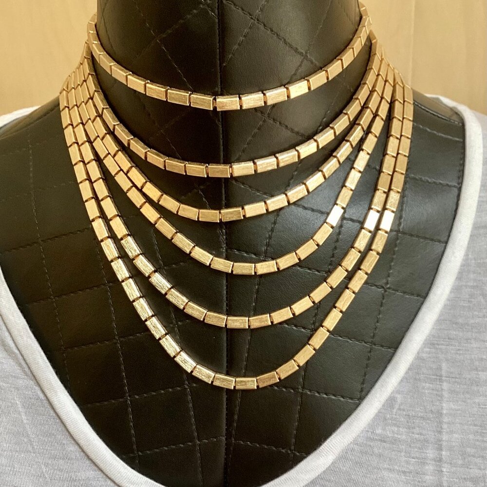 Vintage Napier Multi Strand Brushed Matte Gold Tone Necklace